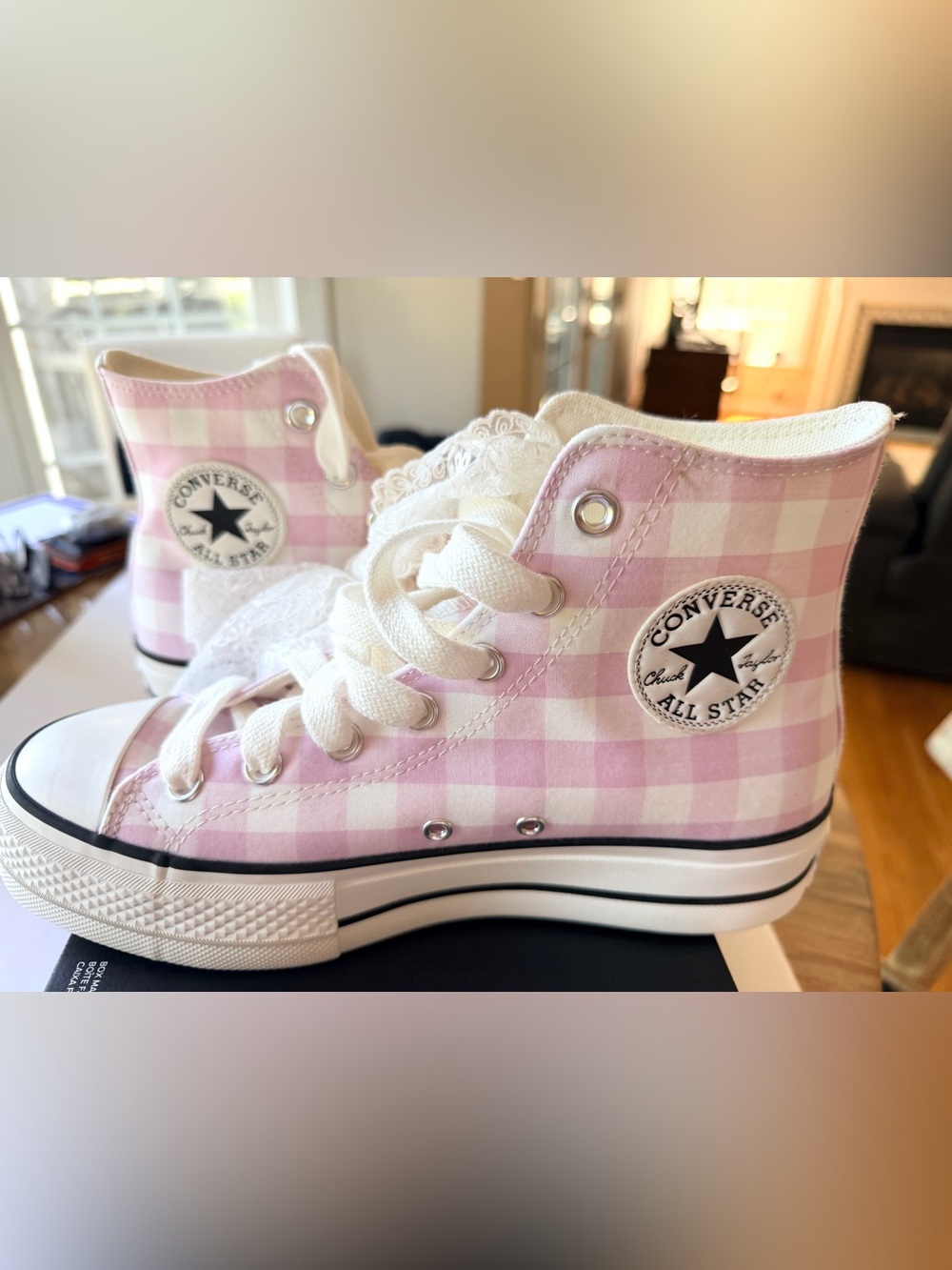 Converse Pink Gingham Platform Chuck Taylor Sneakers with Mint Sole - Picture 11 of 14